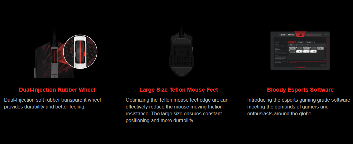 Bloody ES8 RGB Esports Gaming Mouse (PixArt Optical Engine, 10000 CPI, 1ms Response)
