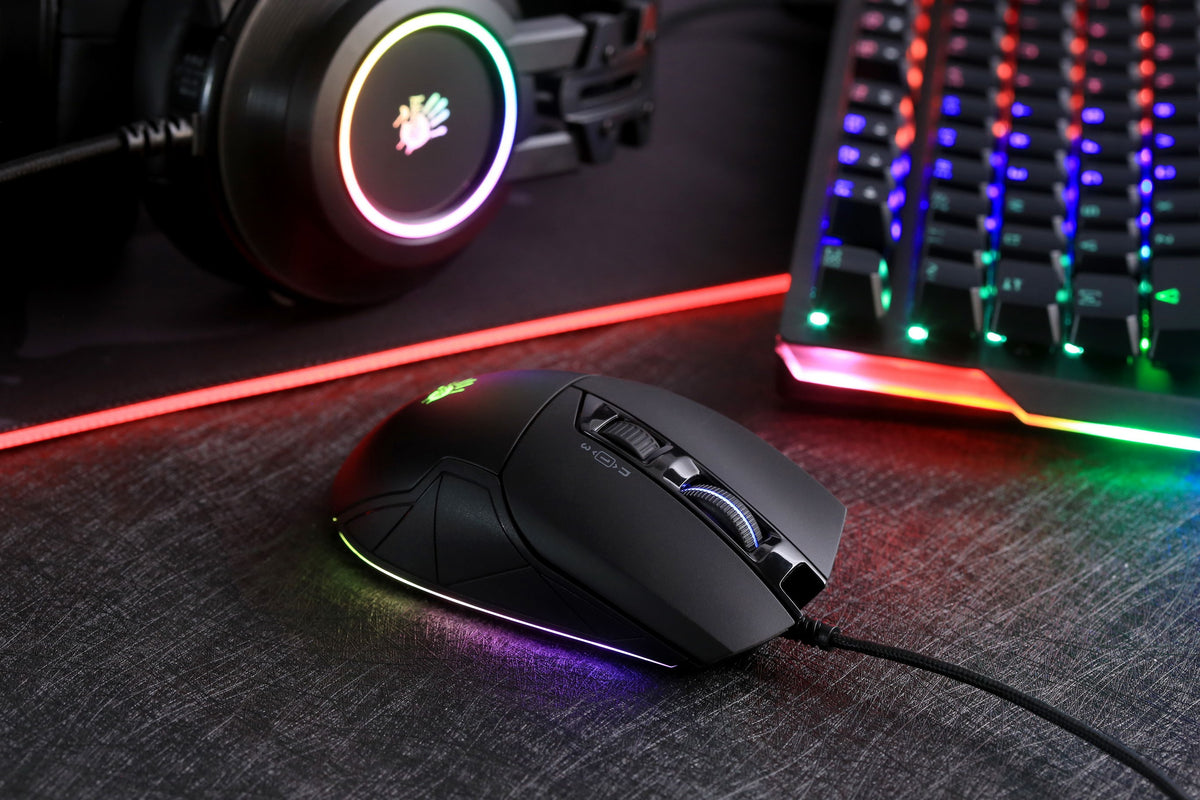 Bloody W70 Max RGB Optical Gaming Mouse (10,000 CPI Sensor, Dual Wheels, 10 Programmable Buttons)