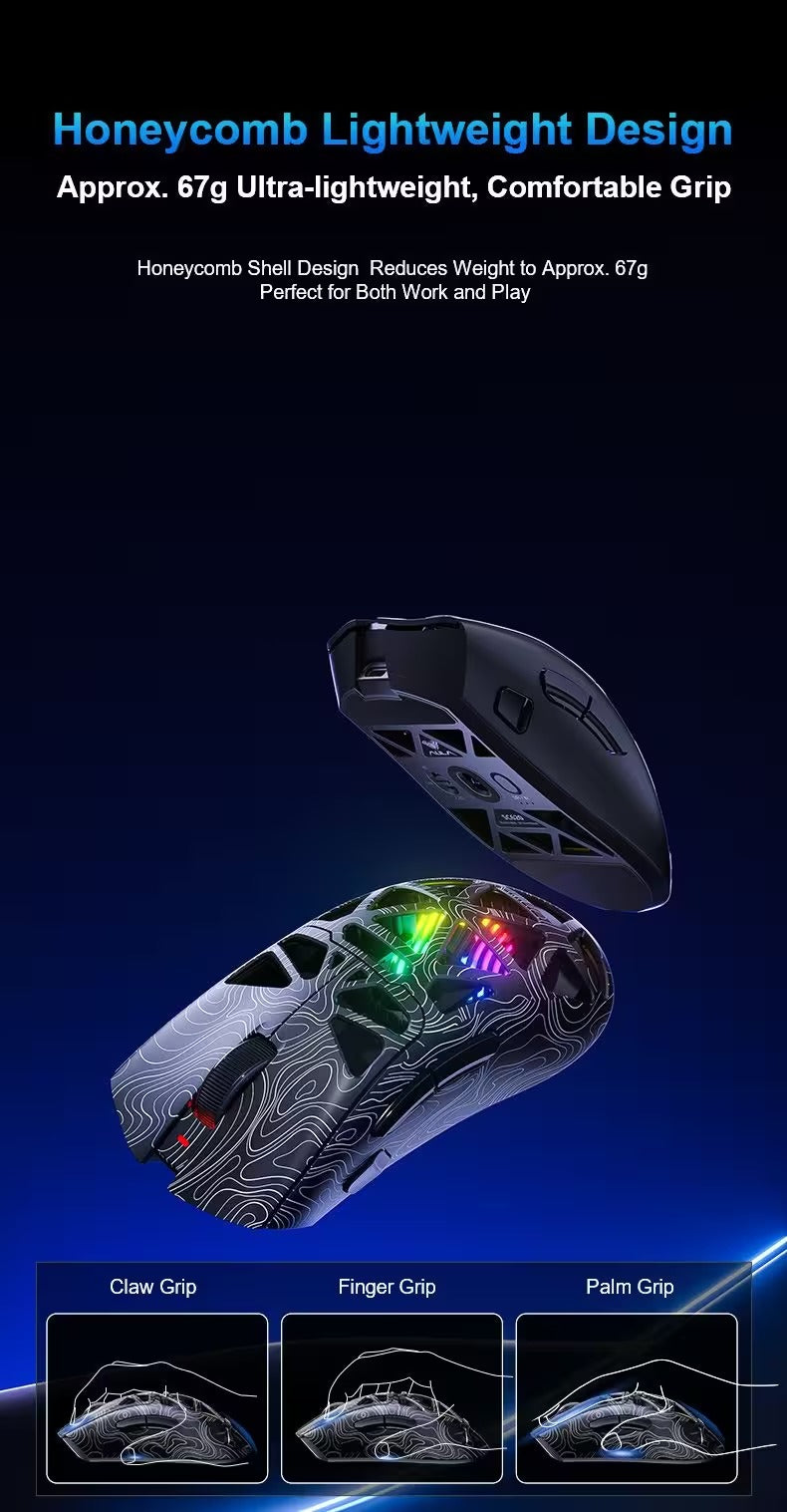 AULA SC620 Tri-Mode Lightweight Wireless Gaming Mouse (PAW3311 Sensor, 12000 DPI, 1000Hz Polling Rate, 67g Honeycomb Shell)