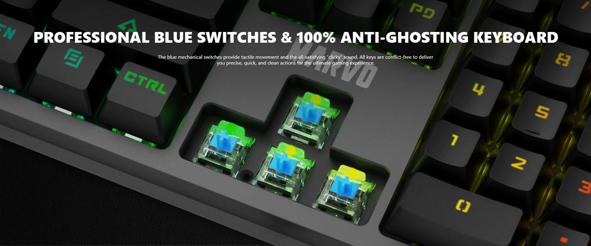 Marvo KG954 Full Size Mechanical Gaming Keyboard (Rainbow Backlight, Mechanical Switches, Double-Shot Keycaps)