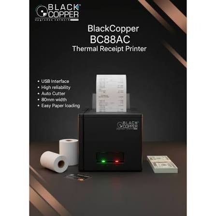 Black Copper BC-88AC 80mm Thermal Receipt Printer (Direct Thermal, Heavy-Duty Auto Cutter, 200mm/s High Speed, USB/Serial POS Printer)
