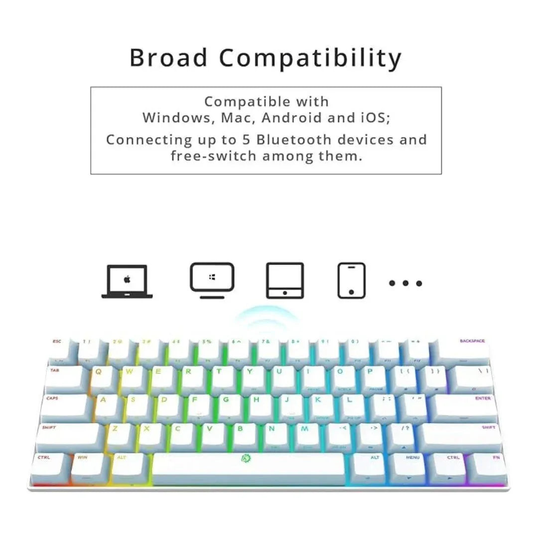 DREVO Seer Pro Mini 61-Key Wireless Mechanical Gaming Keyboard (Bluetooth 5.1 + Type-C Wired, RGB Backlit, Compact 60% Layout)