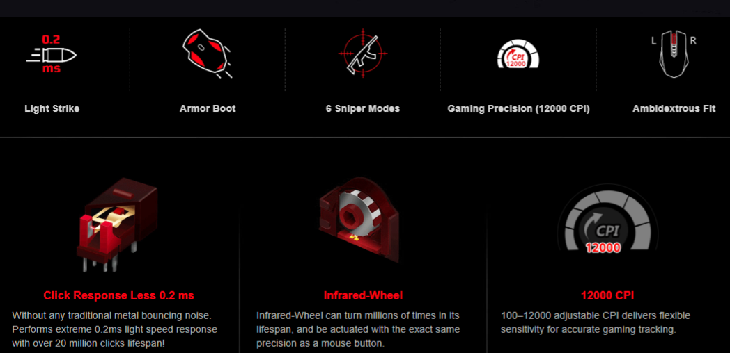 Bloody A70 Light Strike Optical Gaming Mouse (Infrared Micro-Switch, 4000 CPI, 8 Programmable Buttons)