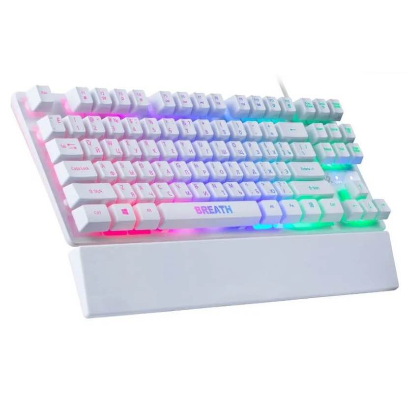 Defender Breath RGB Gaming Keyboard with Built-in Wrist Rest (Rainbow LED Backlit, Semi-Mechanical Tactile Feel, Non-Slip Base, Wired USB)