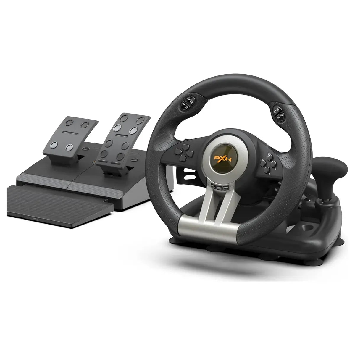 PXN V3Pro Gaming Steering Wheel & Pedal Set (180° Ergonomic Racing Wheel, Dual Vibration Motors, Multi-Platform USB Wired)