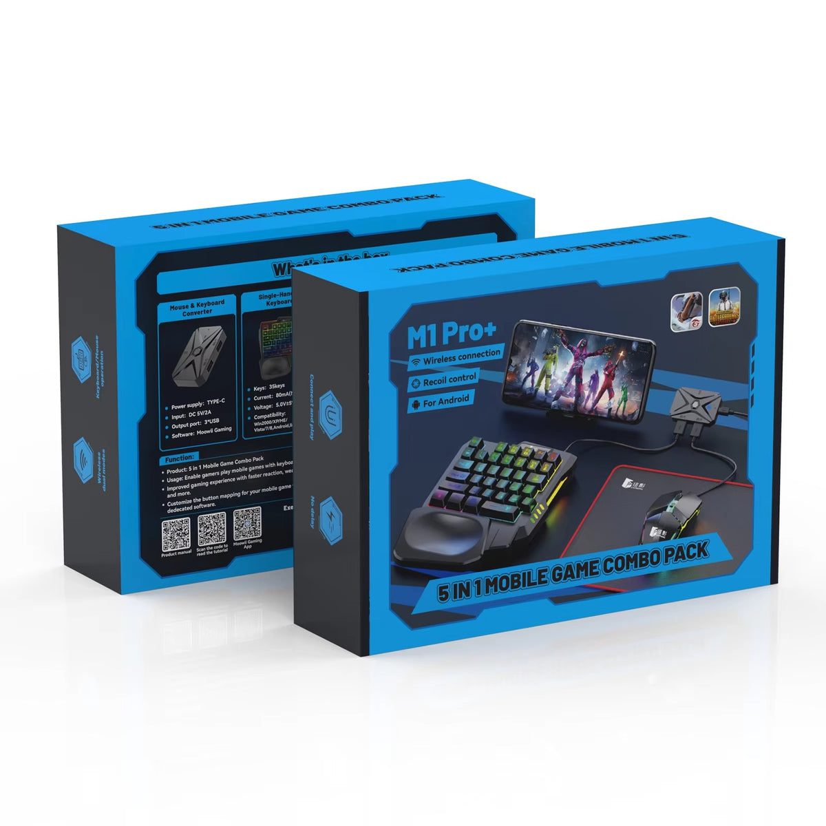 M1 Pro+ 5-in-1 Mobile Gaming Combo Pack (Keyboard, Mouse, Converter, Phone Stand, Mouse Pad)
