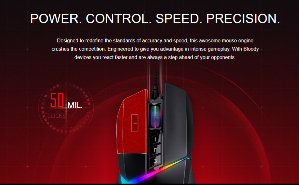 Bloody W60 Max RGB Optical Gaming Mouse (10,000 CPI Sensor, BC3332-A Engine, 8 Programmable Buttons)