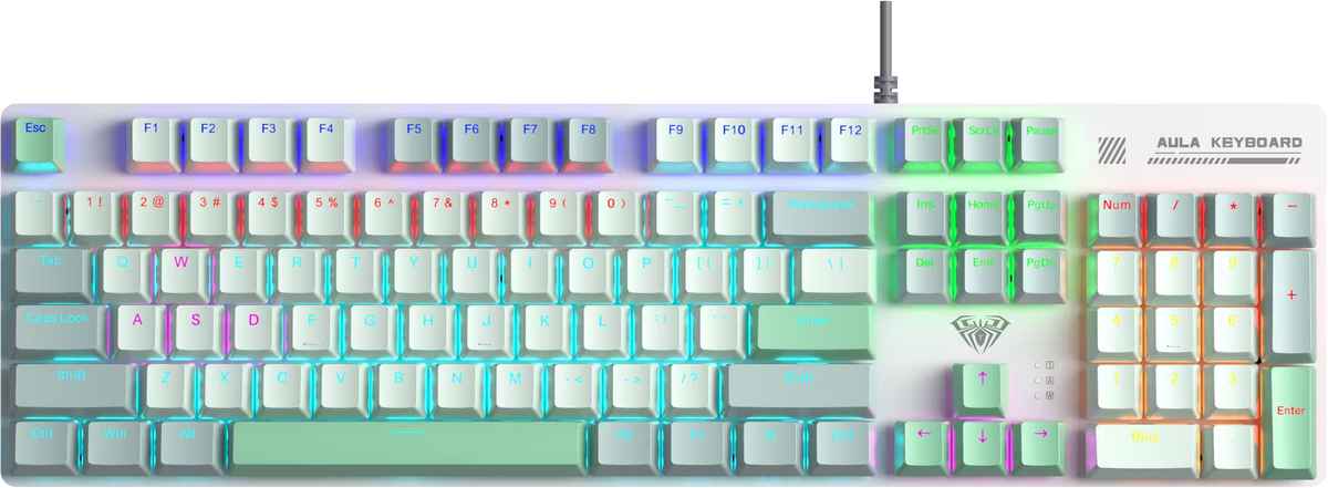 AULA S500 Mechanical Gaming Keyboard (Full-Size Layout, RGB Backlight, Mechanical Switches, Multi-Function Knob)