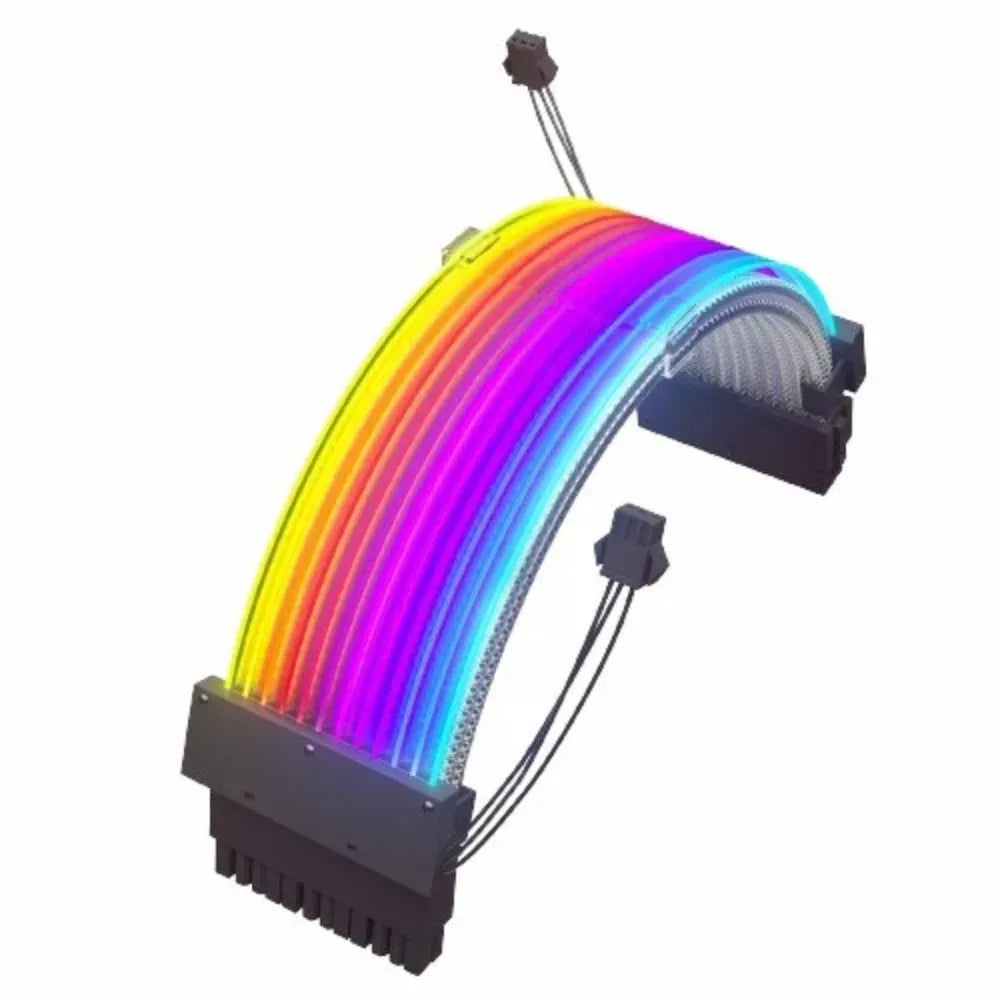 Thunder Premium 24-Pin ARGB PSU Cable Strip for Gaming PC (Vibrant Addressable RGB, Sleek Black Braided Sleeving, Plug & Play 5V 3-Pin Sync)