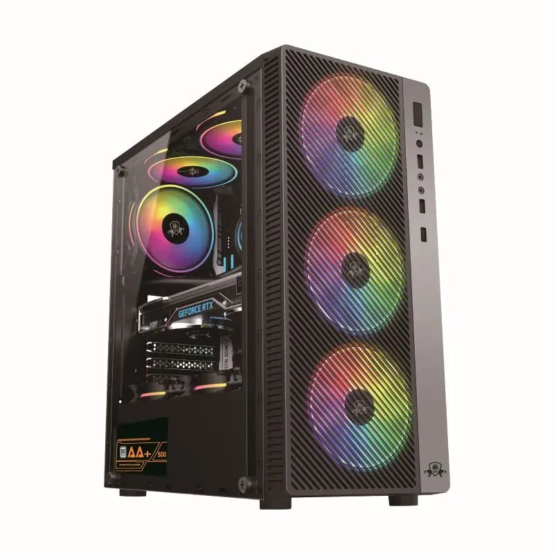 AA-Tigers Fury ATX Mid-Tower Gaming Computer Case (Panaromic Tempered Glass Side Panel, High-Airflow Chassis, Black / White)