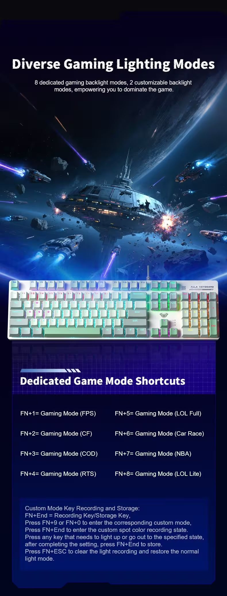 AULA S500 Mechanical Gaming Keyboard (Full-Size Layout, RGB Backlight, Mechanical Switches, Multi-Function Knob)