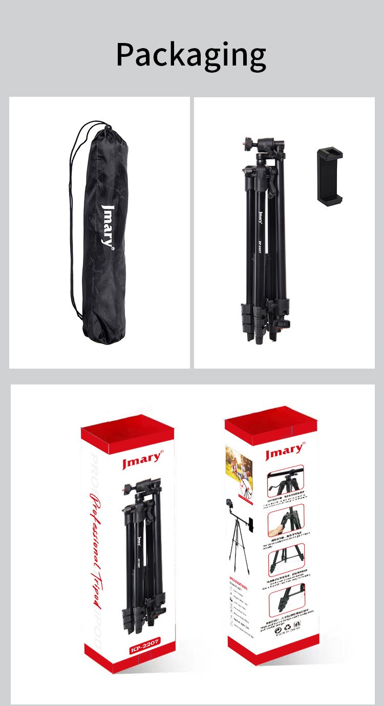 Jmary KP-2207 Overhead & Professional Vlogging 2-in-1 Tripod Monopod (Horizontal Center Column, 360° Ball Head, Phone Holder)