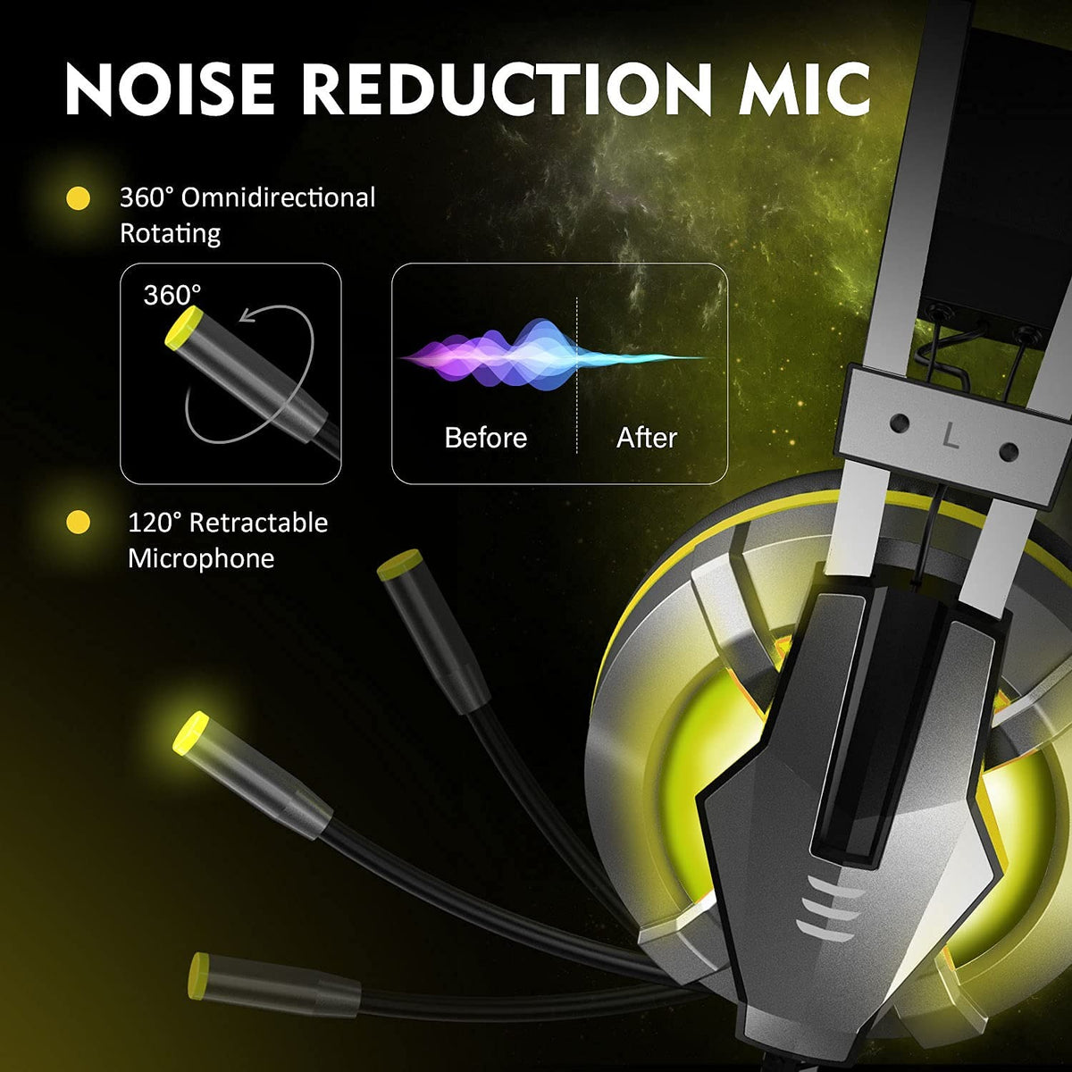 EKSA E800 Stereo Sound Wired Gaming Headset with Noise-Canceling Mic & LED Lights (3.5mm + USB)