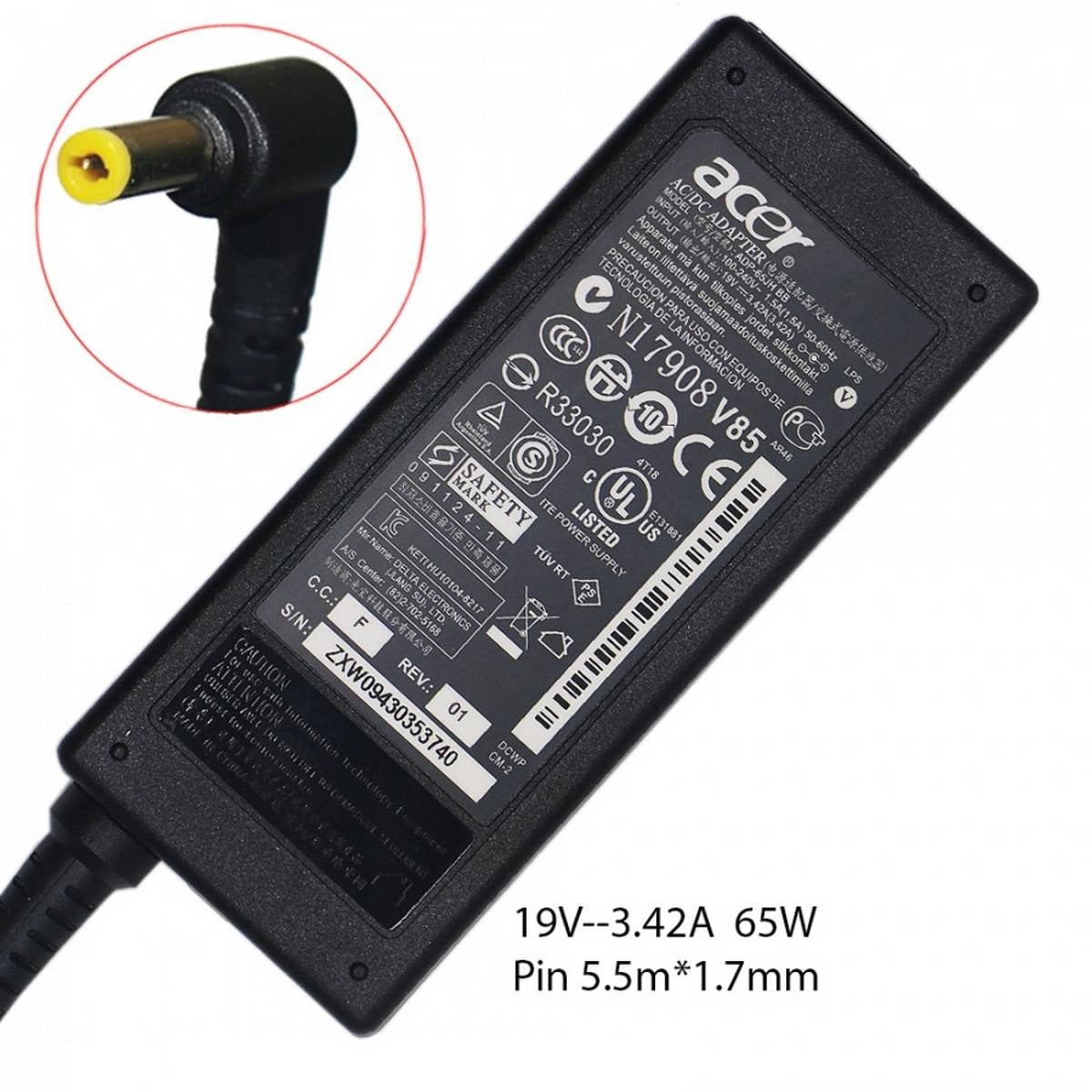 Acer Laptop Charger 19V 4.74A 90W (Round Pin Adapter)