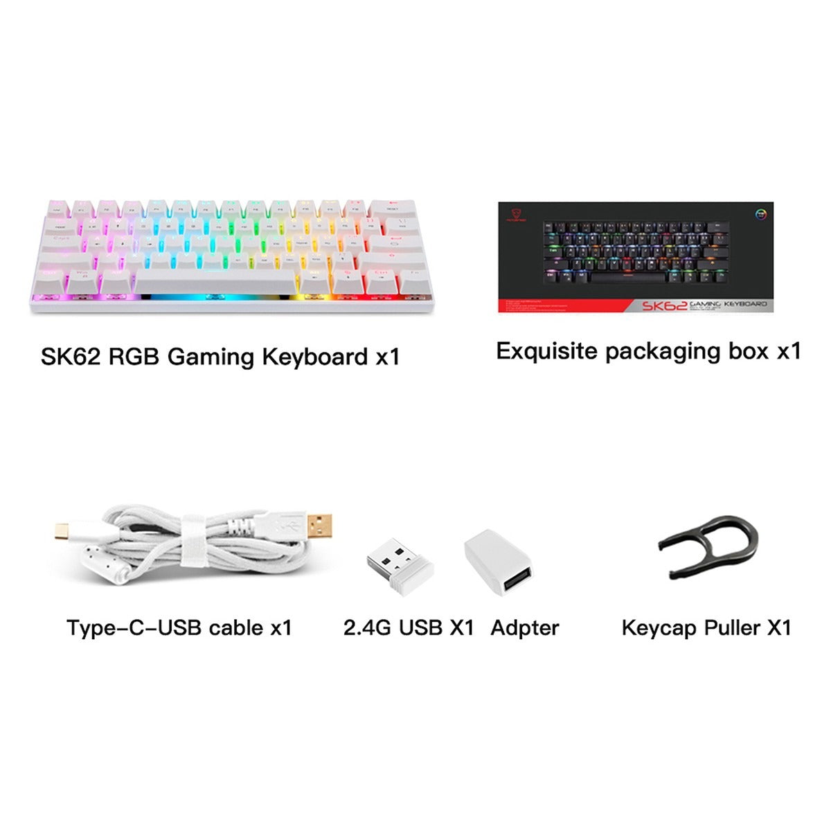 Motospeed SK62 Dual-Mode Wireless 60% Mechanical Gaming Keyboard (Bluetooth 5.0 + Type-C Wired, RGB Backlit, Mechanical Switches)