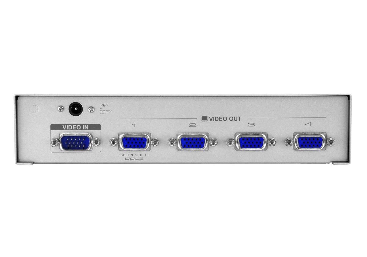 4-Port VGA Splitter 200MHz High-Resolution Video Distribution Amplifier (DC 5V Power Adapter)