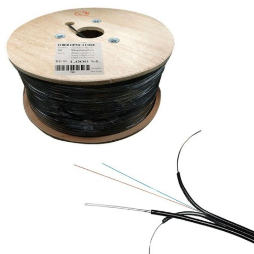 2-Core Outdoor Single Mode Drop Fiber Cable (FTTH Self-Supporting Steel Wire Core, Black )1M