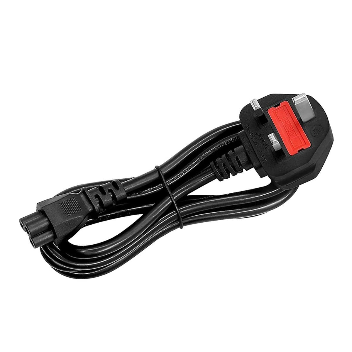 3-Pin Fused UK Laptop Charger Power Cable (Branded Lot Stock, Cloverleaf C5 Connector, Heavy-Duty Safety Fuse)