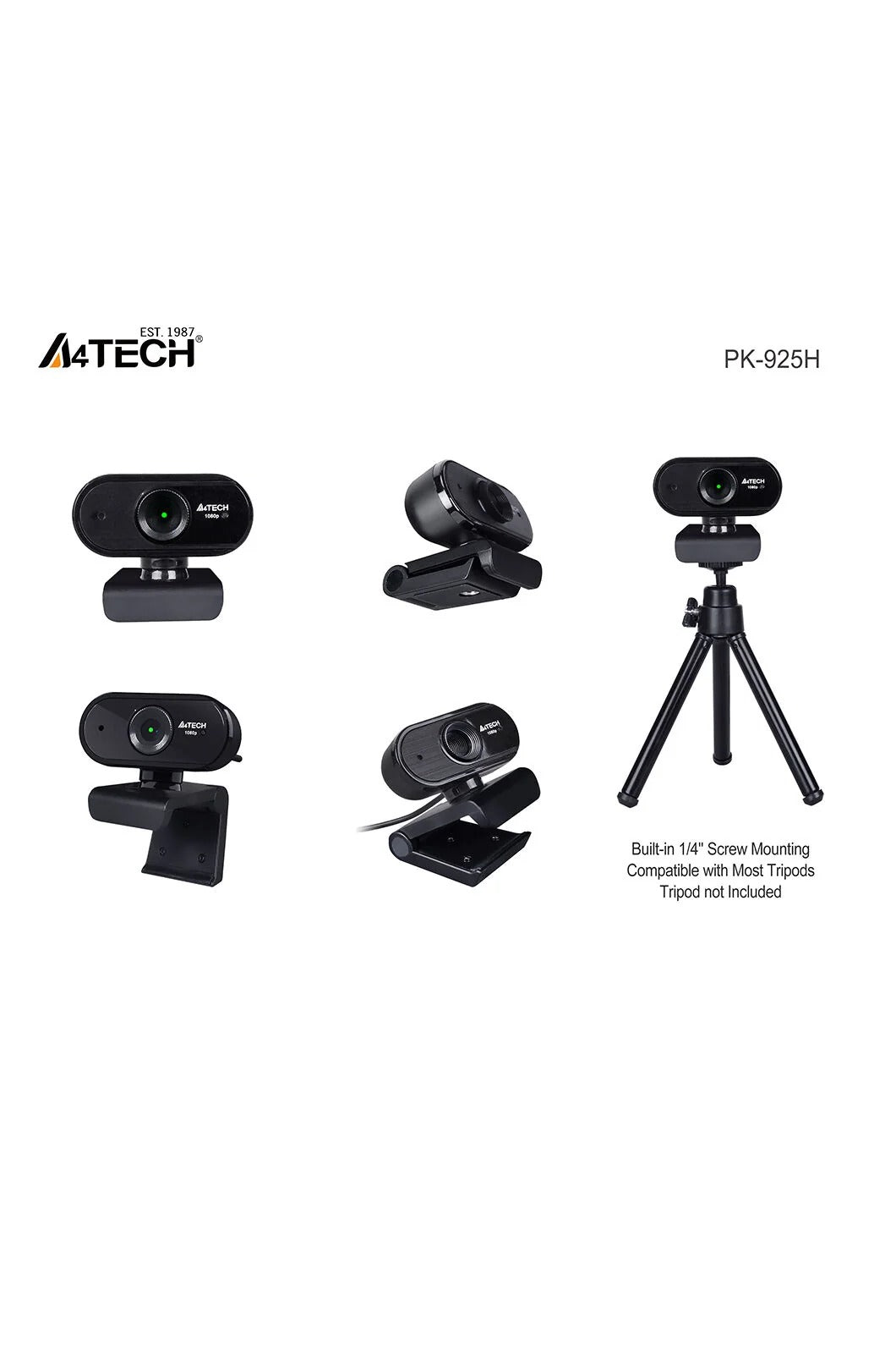 A4Tech PK-925H 1080p Full HD Webcam with Built-in Microphone & Anti-Glare Coating