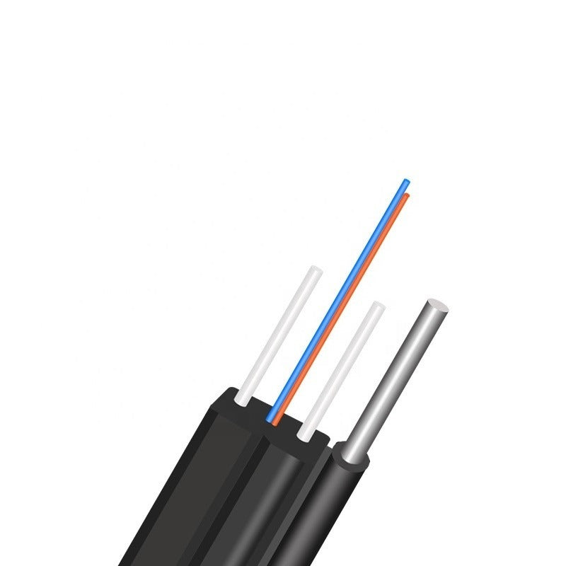 2-Core Outdoor Single Mode Drop Fiber Cable (FTTH Self-Supporting Steel Wire Core, Black )1M