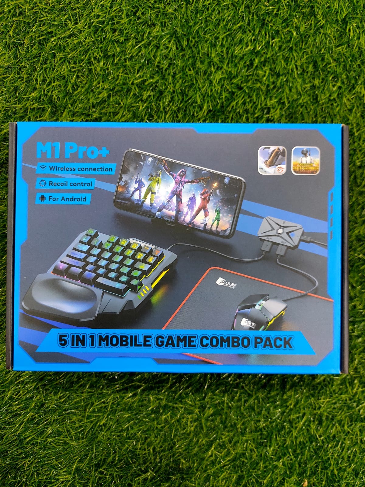 M1 Pro+ 5-in-1 Mobile Gaming Combo Pack (Keyboard, Mouse, Converter, Phone Stand, Mouse Pad)