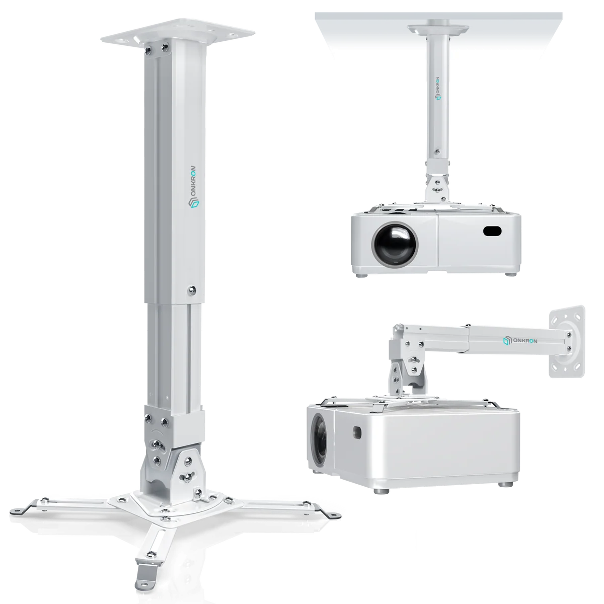 Universal Projector Ceiling Mount Bracket 3.3feet (61cm to 100cm Adjustable Extension Pole, 360 Degree Swivel, 15° Tilt, Cable Management)