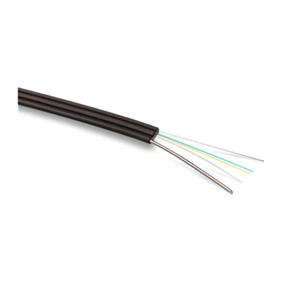 2-Core Outdoor Single Mode Drop Fiber Cable (FTTH Self-Supporting Steel Wire Core, Black )1M