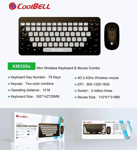 CoolBELL KM300e Mini Pro Wireless Keyboard and Mouse Combo Set (2.4GHz + Bluetooth Dual-Mode, Ultra-Compact Layout, Portable Desktop Set)