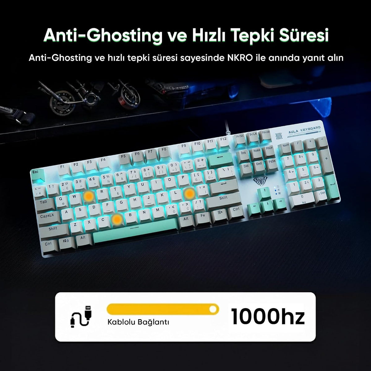 AULA S500 Mechanical Gaming Keyboard (Full-Size Layout, RGB Backlight, Mechanical Switches, Multi-Function Knob)