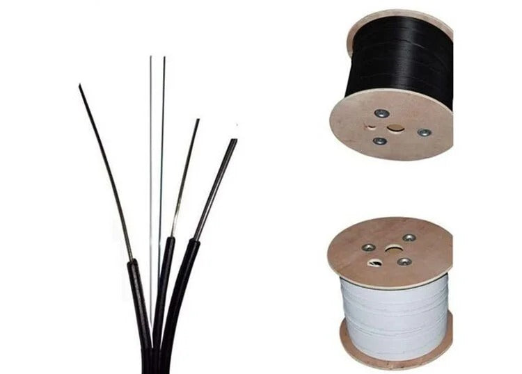 2-Core Outdoor Single Mode Drop Fiber Cable (FTTH Self-Supporting Steel Wire Core, Black )1M