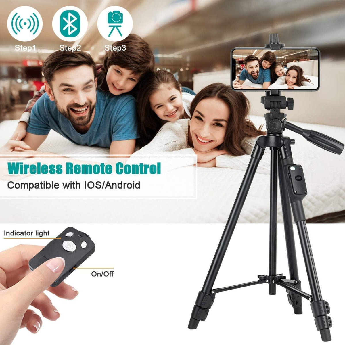 Yunteng VCT-5208 Professional Mobile & Camera Tripod Stand (Wireless Bluetooth Remote, Heavy-Duty Phone Holder, 3-Way Pan Head)