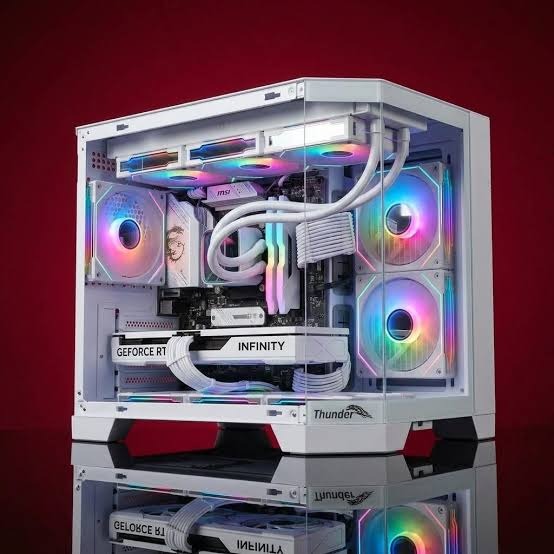 Thunder Spartan TGC-2142 Micro-ATX Gaming Computer Case (Panoramic Tempered Glass Showcase, 3 Pre-Installed ARGB Infinity Mirror Fans, High Airflow Layout, White)