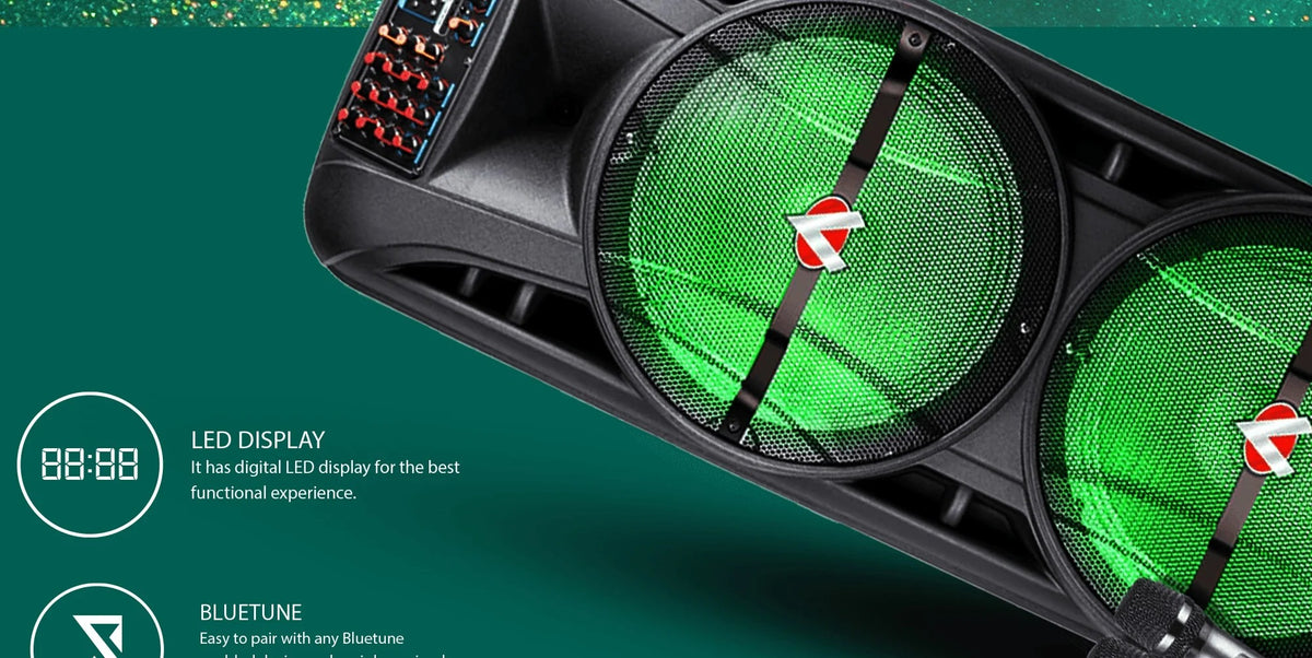 Audionic Mehfil MH-1212 Advance Dual 12-Inch Portable Bluetooth Trolley Speaker with 2 Wireless Mics