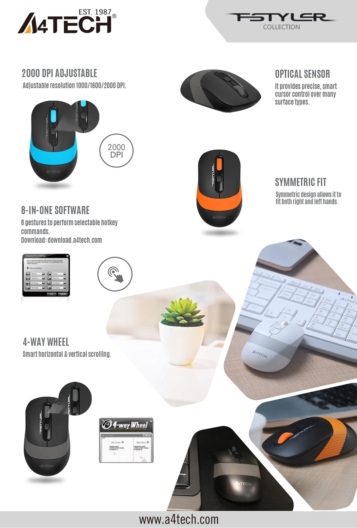 A4Tech FSTYLER FG10S Silent 2.4G Wireless Mouse (1200 DPI, Power Saving, Silent Clicking)