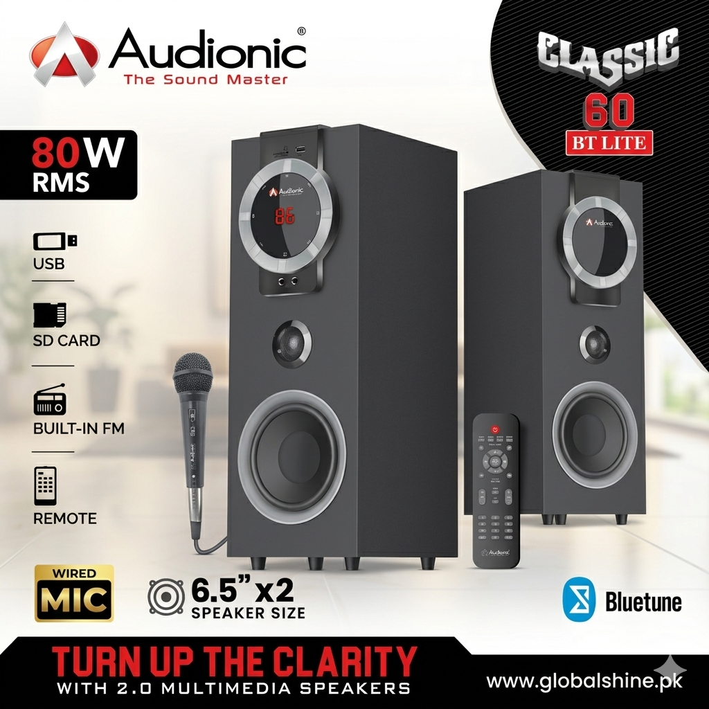 Audionic Classic 60 BT Lite 2.0 Channel Multimedia Speaker System with Wired Mic