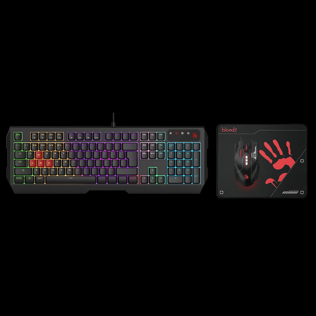 Bloody B1700 Neon Gaming Keyboard Mouse & Mousepad Combo (Q130 Keyboard, N50/N50A Mouse, Anti-Slip Mousepad)