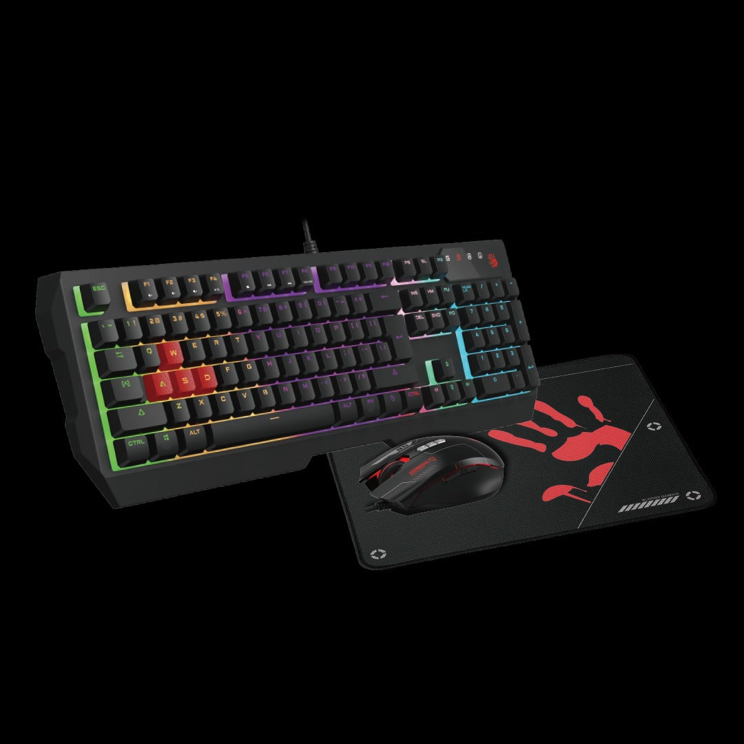 Bloody B1700 Neon Gaming Keyboard Mouse & Mousepad Combo (Q130 Keyboard, N50/N50A Mouse, Anti-Slip Mousepad)