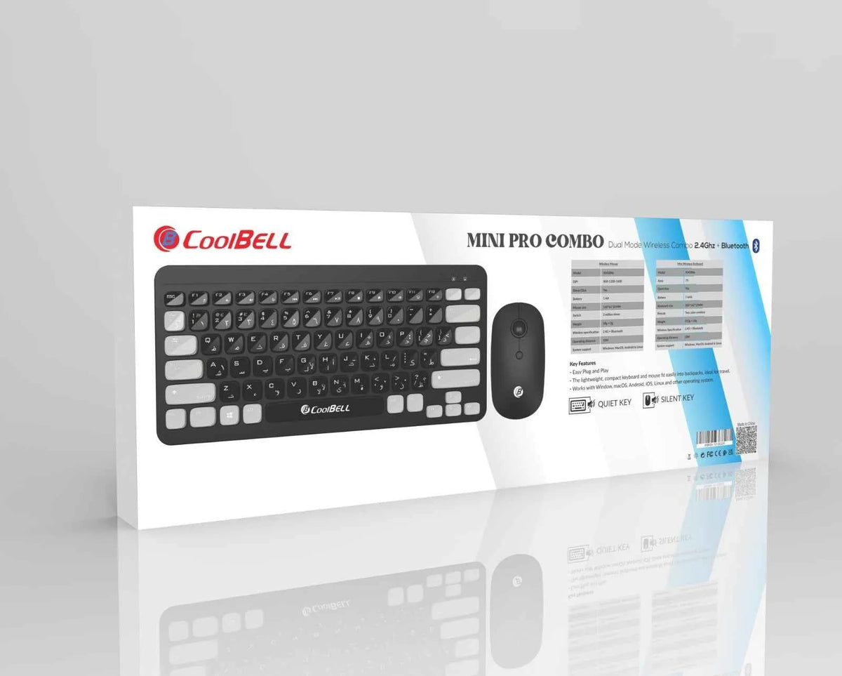 CoolBELL KM300e Mini Pro Wireless Keyboard and Mouse Combo Set (2.4GHz + Bluetooth Dual-Mode, Ultra-Compact Layout, Portable Desktop Set)