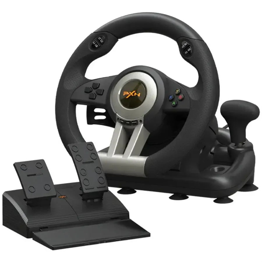 PXN V3Pro Gaming Steering Wheel & Pedal Set (180° Ergonomic Racing Wheel, Dual Vibration Motors, Multi-Platform USB Wired)