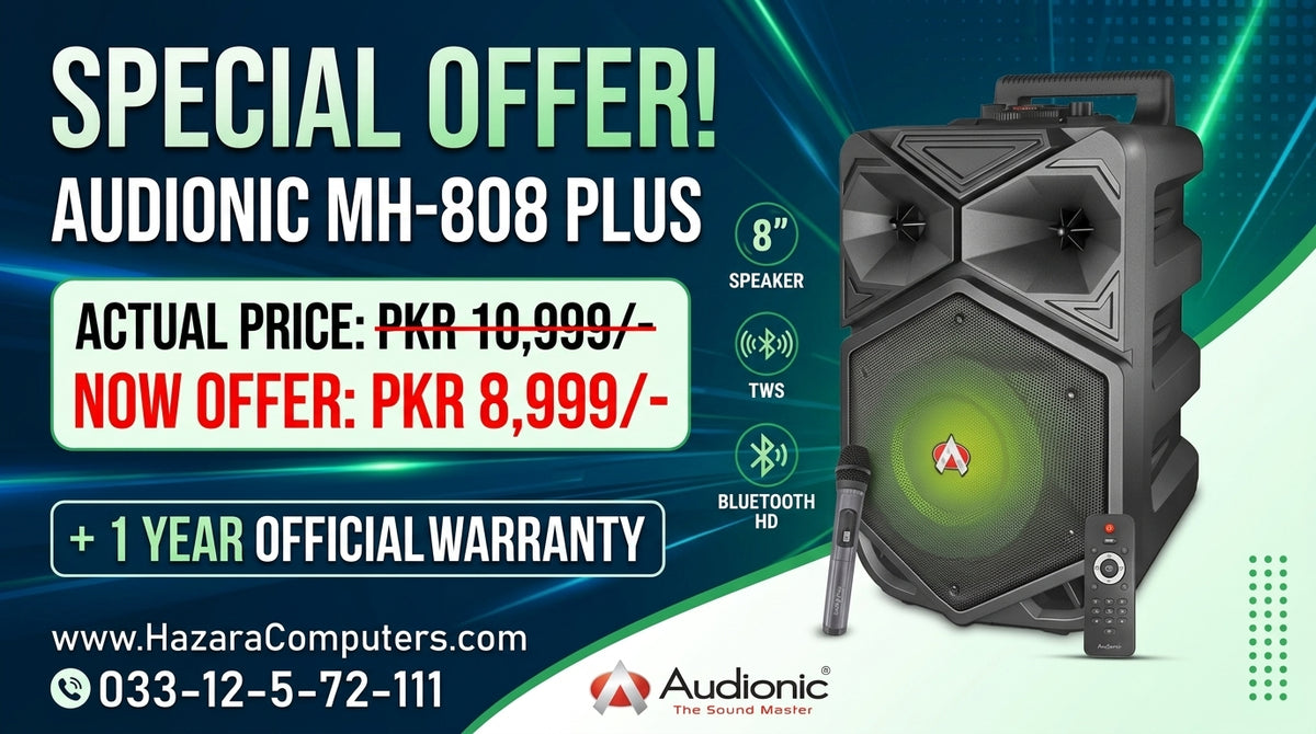 Audionic MH-808 Plus Mehfil Portable Bluetooth Speaker (8" Woofer, Wireless Mic, Remote Control, TWS Feature)