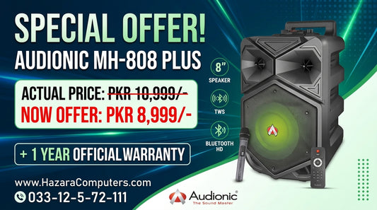 Audionic MH-808 Plus Mehfil Portable Bluetooth Speaker (8" Woofer, Wireless Mic, Remote Control, TWS Feature)