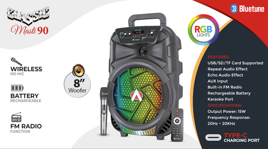 Audionic Classic Masti-90 8-Inch Portable Bluetooth Speaker with Wireless Mic