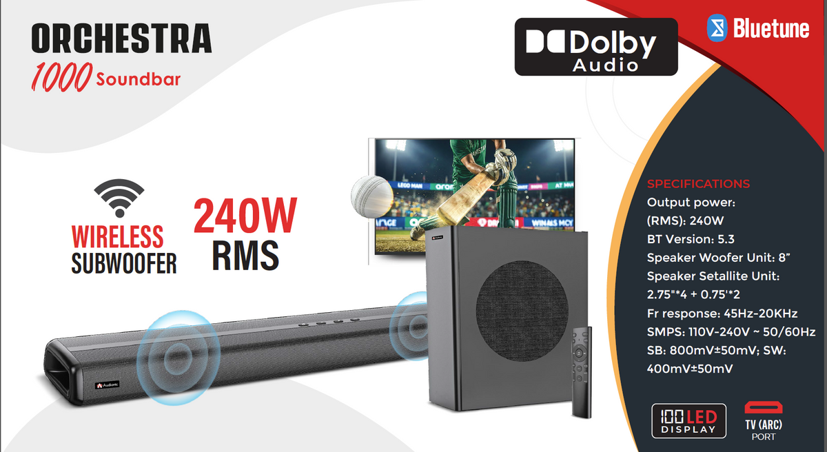 Audionic Orchestra Dolby Atmos Soundbar with 8-Inch Wireless Woofer