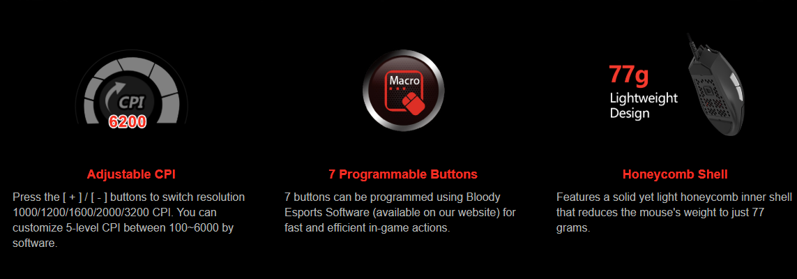 Bloody ES8 RGB Esports Gaming Mouse (PixArt Optical Engine, 10000 CPI, 1ms Response)