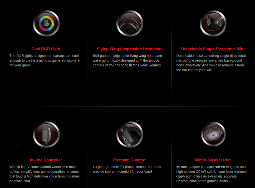 Bloody G575P 7.1 Virtual Surround Sound Gaming Headset (50mm Drivers, RGB Backlight, Detachable Mic)