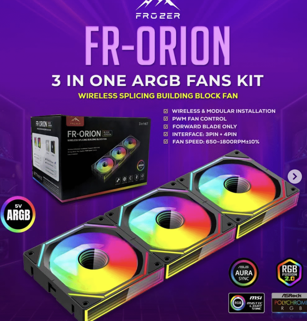 Frozer FR-Orion Wireless 3-in-1 ARGB Fan Kit (120mm PWM, Modular Daisy-Chain Interlocking Design)