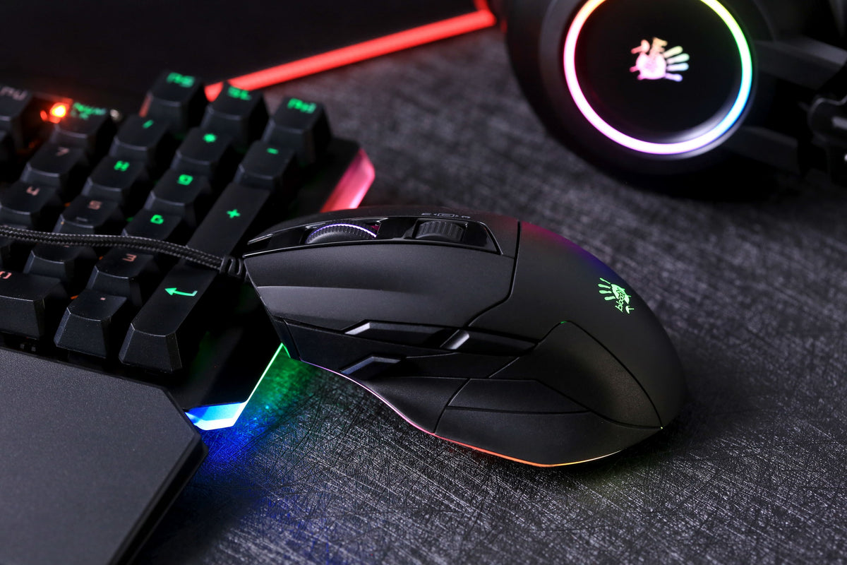 Bloody W70 Max RGB Optical Gaming Mouse (10,000 CPI Sensor, Dual Wheels, 10 Programmable Buttons)