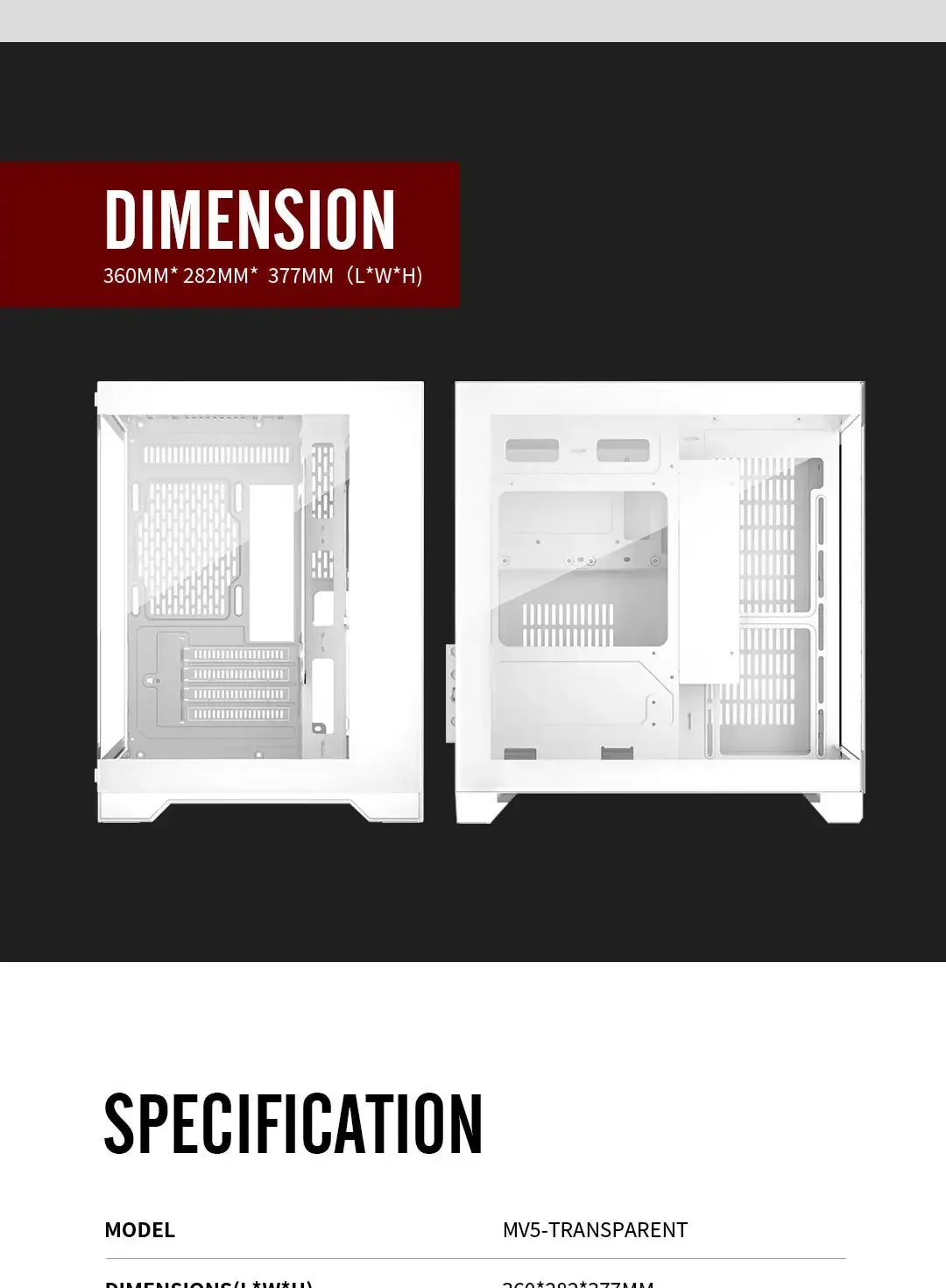 1st Player MV5 MegaView Dual Tempered Glass Gaming PC Casing (Micro-ATX, Aquarium Design, No Fans Included)