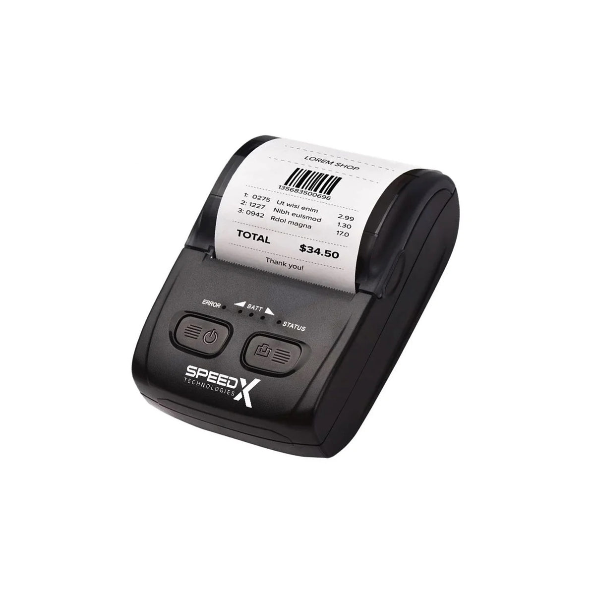 Speed-X BT500M Mini Portable Bluetooth USB Thermal Receipt Printer (58mm Paper Width, Wireless Bluetooth + USB Interface, Rechargeable Battery)