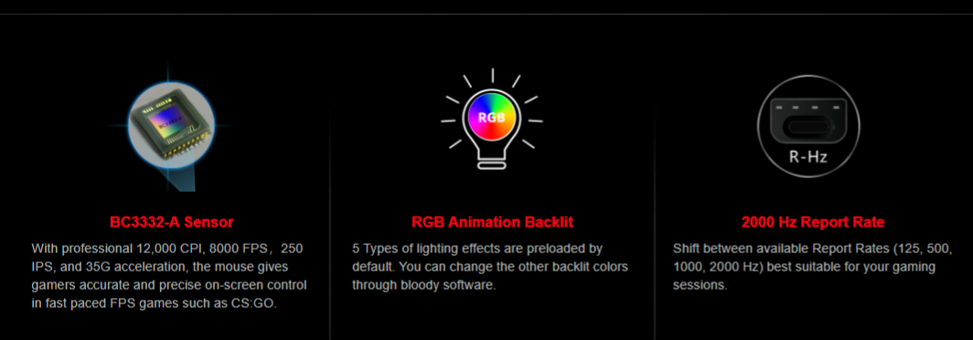 Bloody W95 Max Naraka Extra Fire RGB Optical Gaming Mouse (12,000 CPI Sensor, BC3332-A Engine, Extra Fire Wheel)